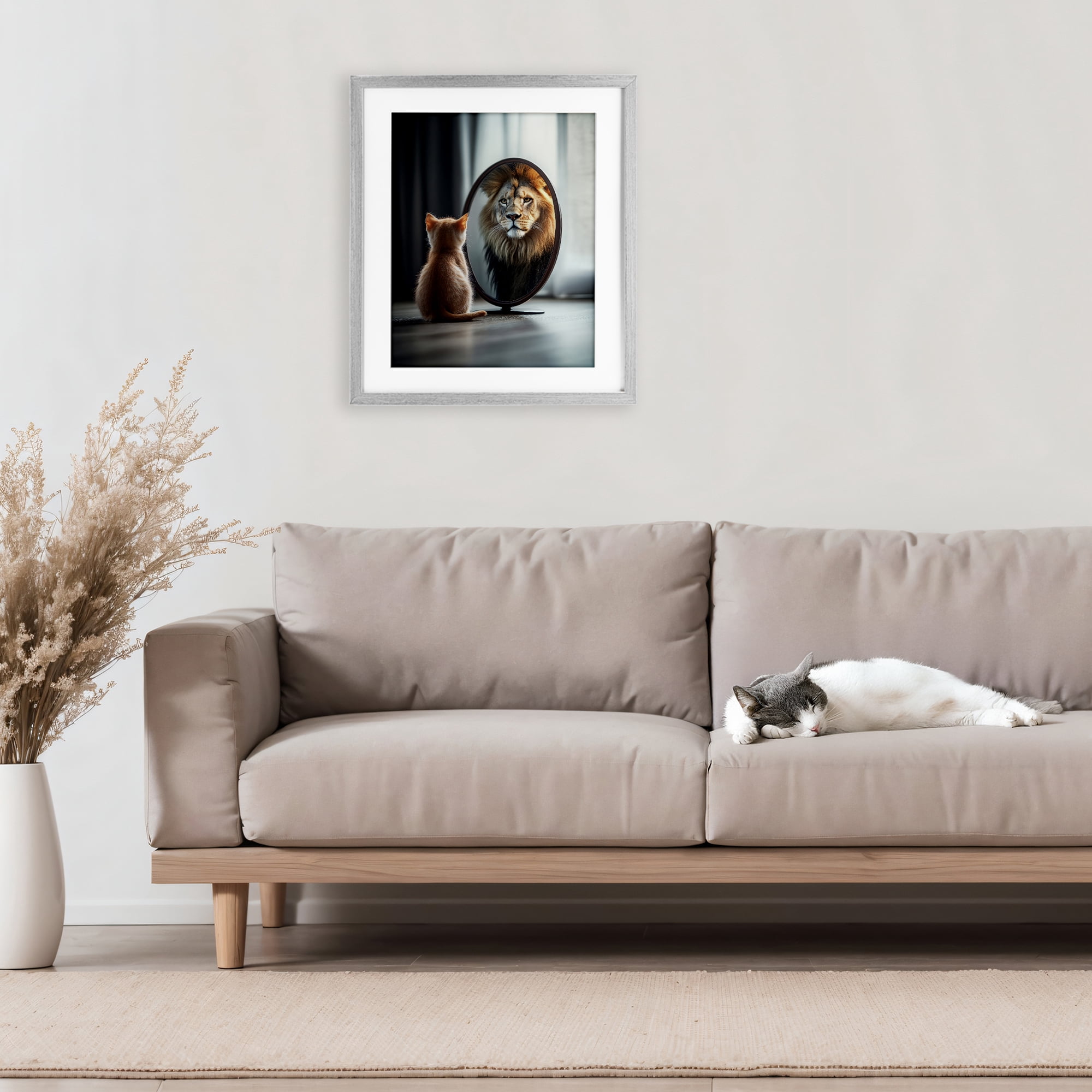 Stupell Industries Kitten Becomes Lion Illusion Gray Framed Print Under Glass, design by Scott Stulberg