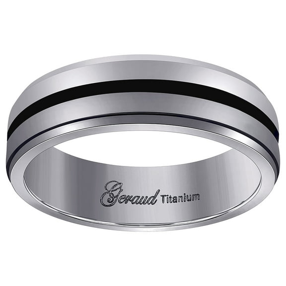 Titanium Black Tone Mens Grooved Center Ridged Edge Comfort-Fit Wedding Band 6mm Size 8 Wedding Band for Men