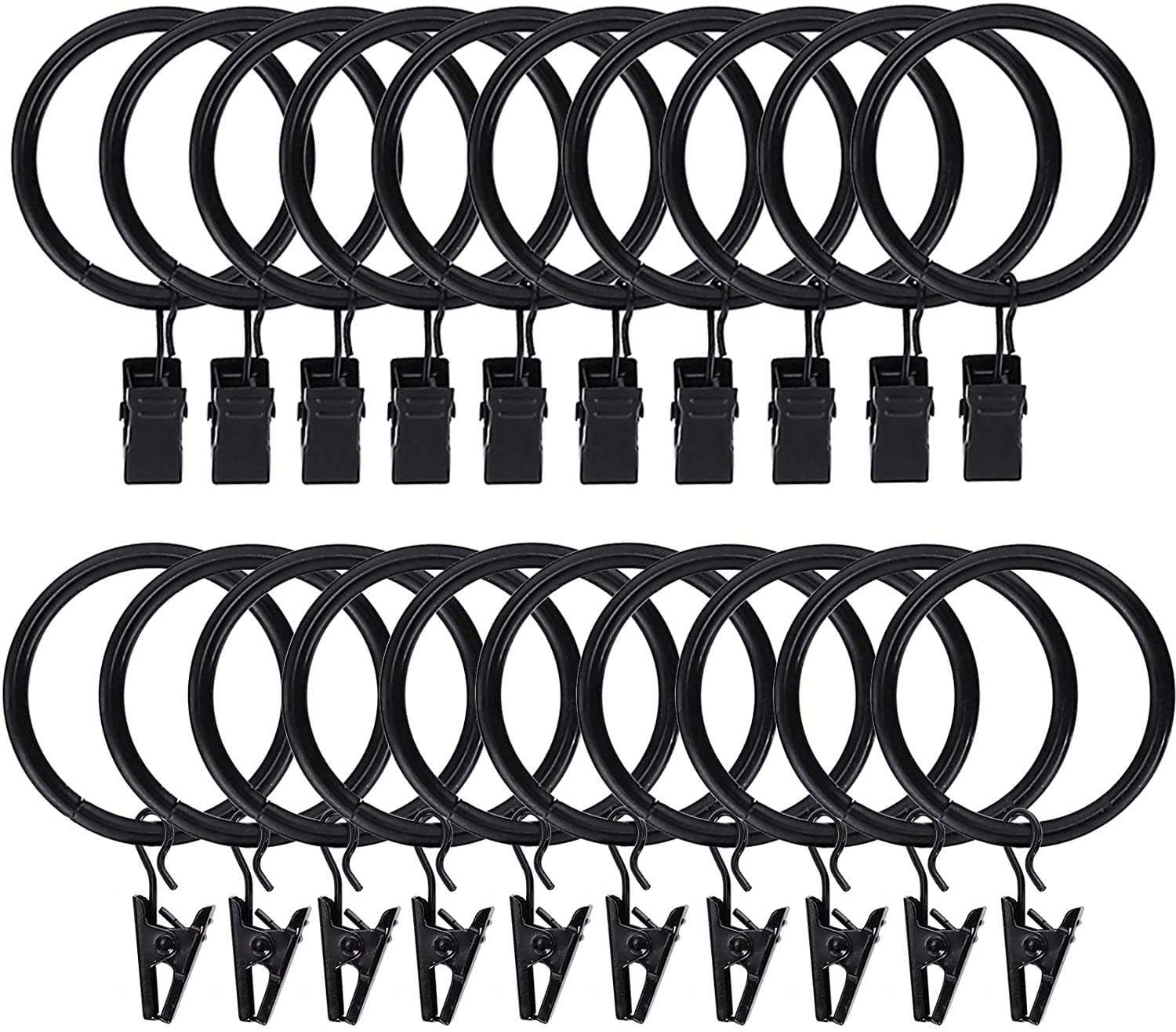 10PK Window Metal Curtain Drapery Rings w/ Clips & Eyelets Fits up to 1.38" Rod 