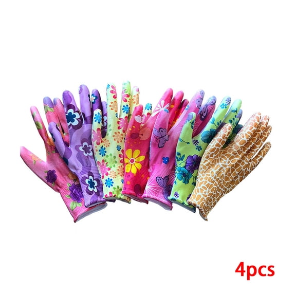 TELOLY 4Pairs Gardening Gloves Floral Pu Material Garden Gloves for Women Thin Design Work Gloves Strong Breathability,Multicolor
