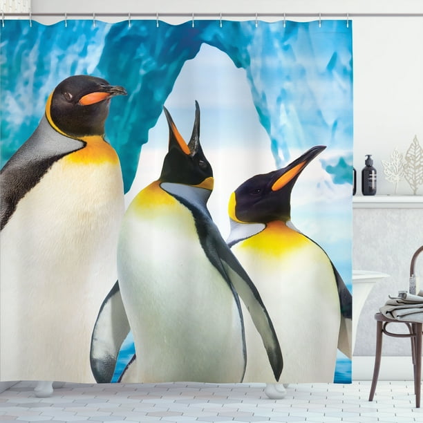 Penguin Shower Curtain, Emperor Sings a Song North Pole Bird Family