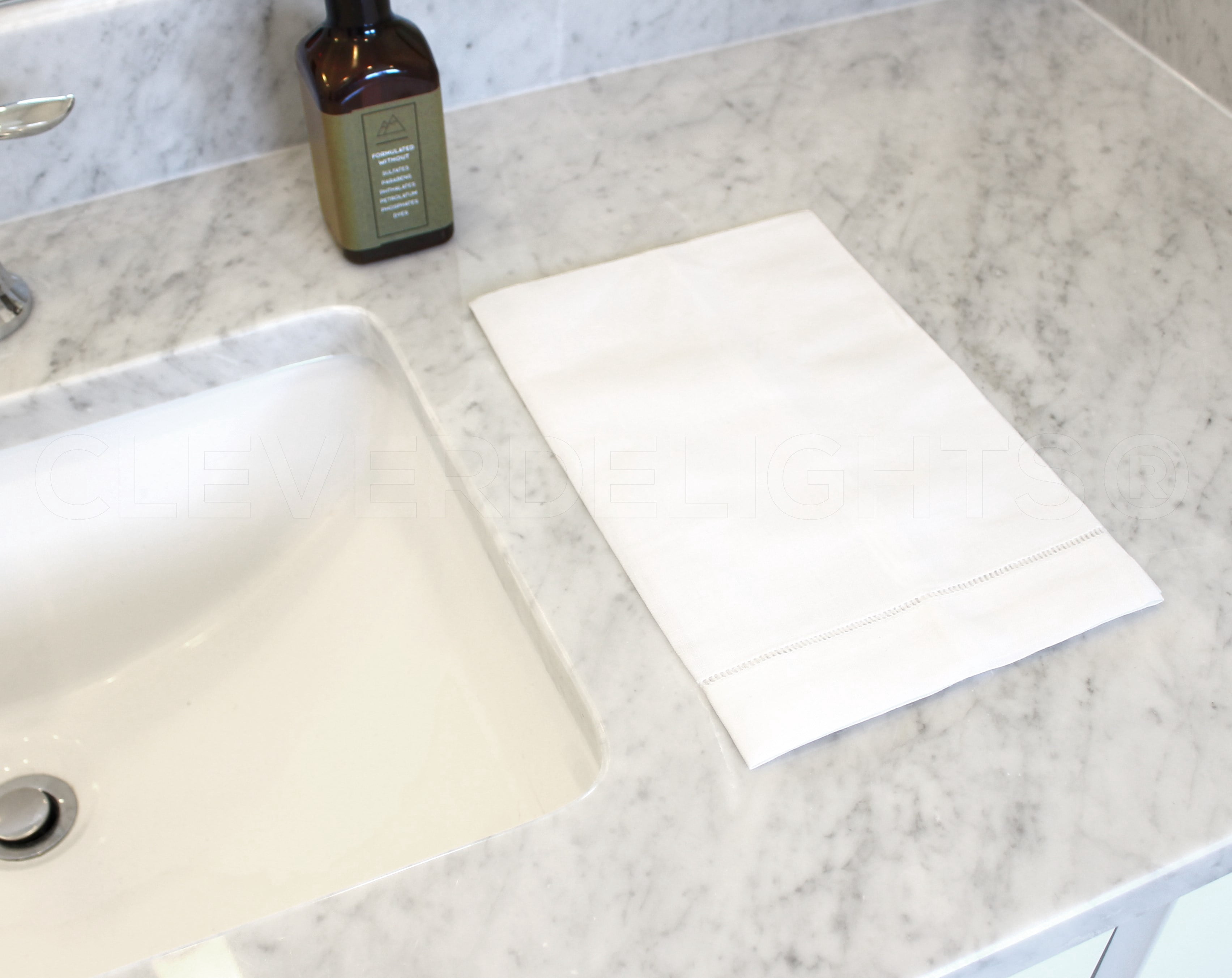CleverDelights White Hemstitch Hand Towels - 6 Pack - 14" x 22" - 55/45 Linen Cotton Blend