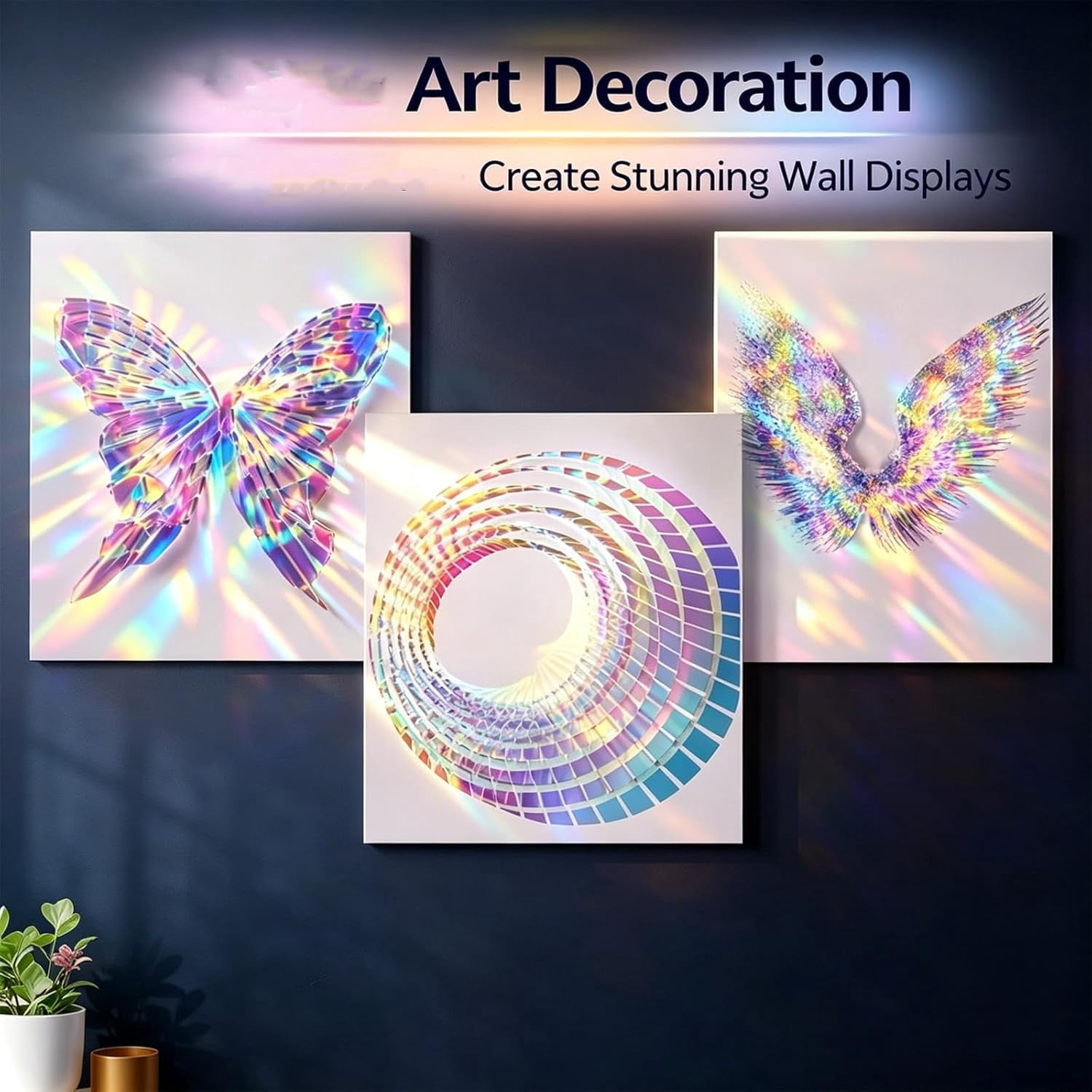 100-Pack Rainbow Holographic Acrylic Tiles 3/4" x 3/4" x 1/8" for Mosaic Art, DIY Crafts, Resin Jewelry, Light & Shadow Decor, 3mm Thick, Double-Sided Iridescent Plexiglass Squares (100Pcs,1.18*1.18)