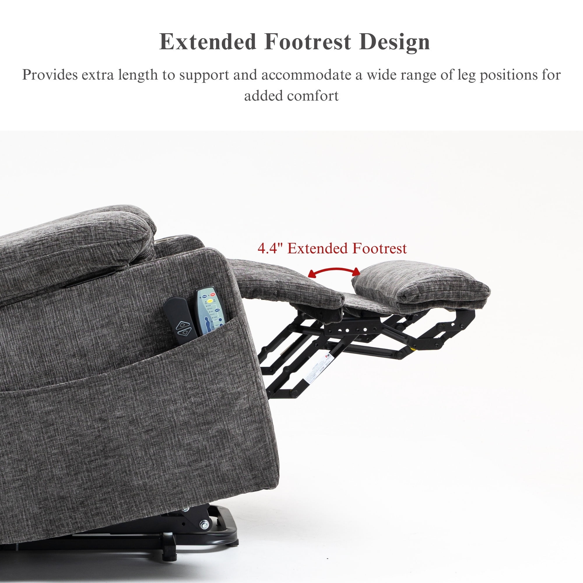 Oversized Recliner Chair 26-inch Wide Seat with Extended Footrest - Power Lift Recliner for Elderly with Heat Massage - Flip Arm Storage Cup Holders 350 lbs