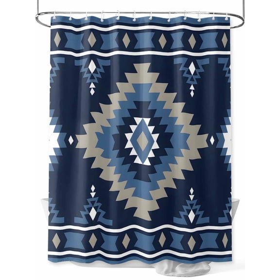 nqOlkjepod Blue Boho Shower Curtain, Waterproof Shower Curtains for Bathroom, Aztec Southwest Abstract Geometric Motifs Washable Fabric Bathtub Curtain Set Bath Decor with 12 Hooks Stall 36"x72"
