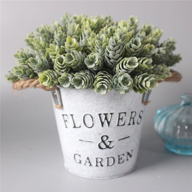 Jarrón de metal blanco - Cubo francés estilo granja - Apto para flores de interior y exterior y flores artificiales Adepaton 2027041-2