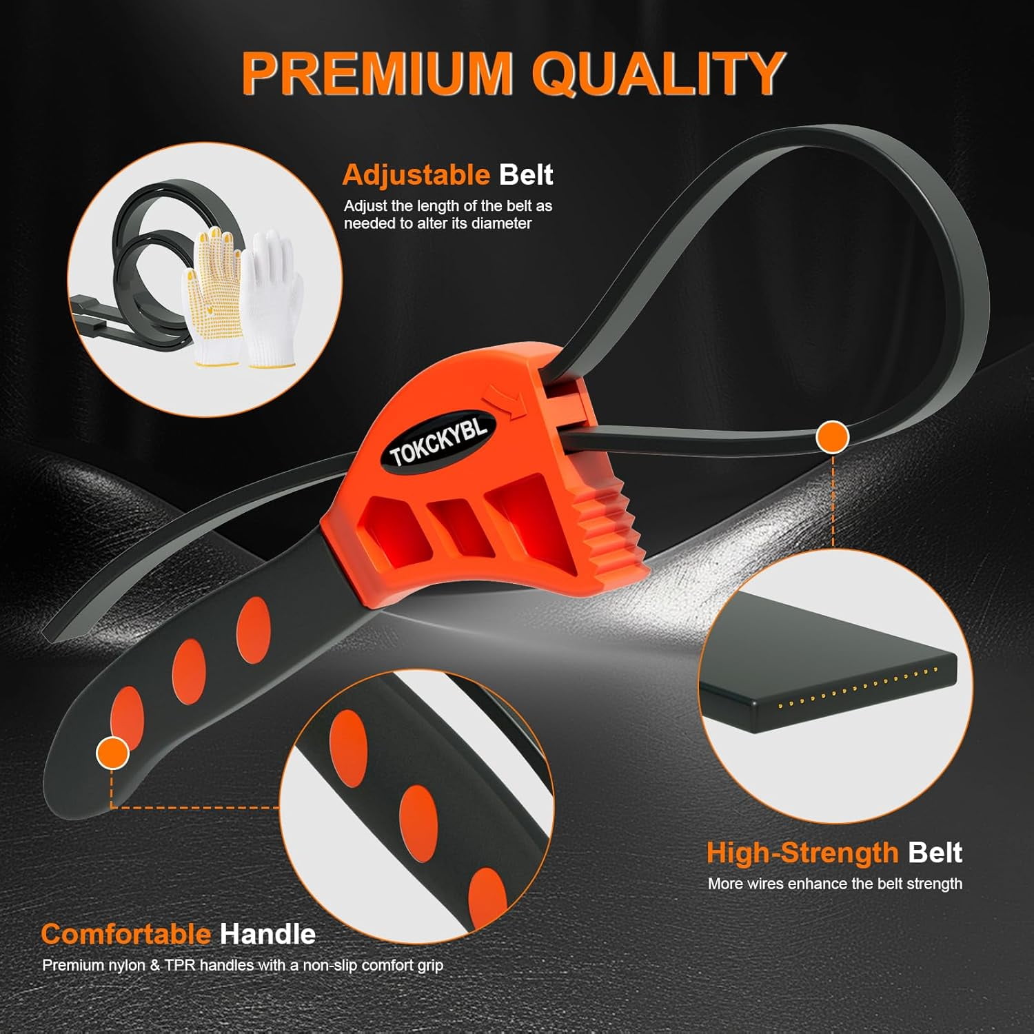 RGHJAR-2-Piece Heavy-Duty Strap Wrench Set Upgrade – Adjustable Oil Filter Wrench, Reinforced Rubber - Jar Opener, Plumbing Tool for Shower Heads, Water Filters, Pipes (4" to 6" Diameter)