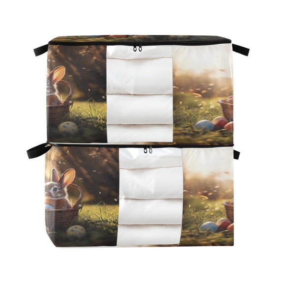 Foldable Clothes Storage Bags Clothes Organizer Bin with Clear Windows for Clothes Bedding Small Hairy Bunny