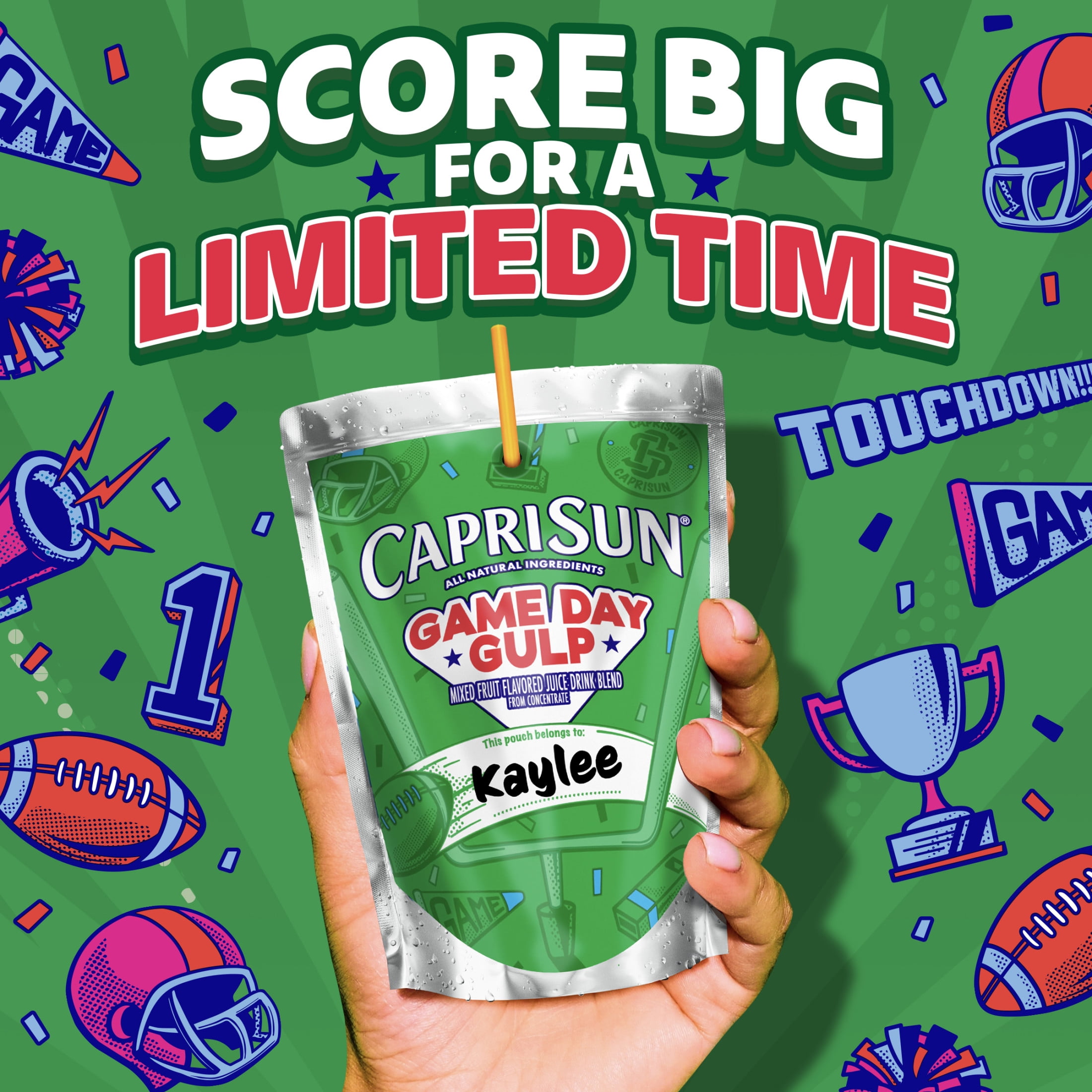 (4 pack) Capri Sun Game Day Gulp Juice Drink Blend Juice Boxes, 10 Pouches, For School Lunches and Tailgates, All Natural Ingredients, 6 oz