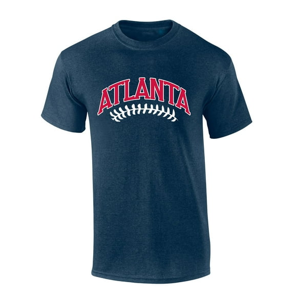 Mens Baseball Team Tshirt Georgia Atlanta Baseball Team Color Navy Blue and Red Laces Short Sleeve T-shirt Graphic Tee-Heather Navy-small