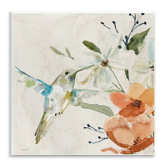 Stupell Industries Soft Florals & Hummingbird Plants & Flowers Painting Unframed Art Print Wall Art, 12 x 12