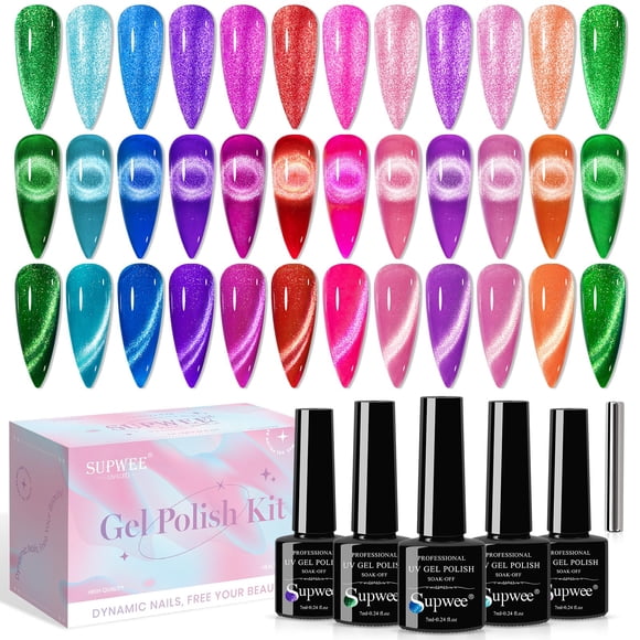 Set de esmaltes de uñas en gel SUPWEE Neon Cat Eye con imán, 12 x 7 ml