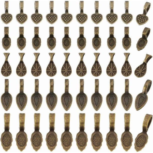 250 colgantes de ganchos adhesivos de 5 estilos, estilo tibetano, con almohadillas planas, para collares, pulseras, pendientes, bisutería y manualidades de bronce.