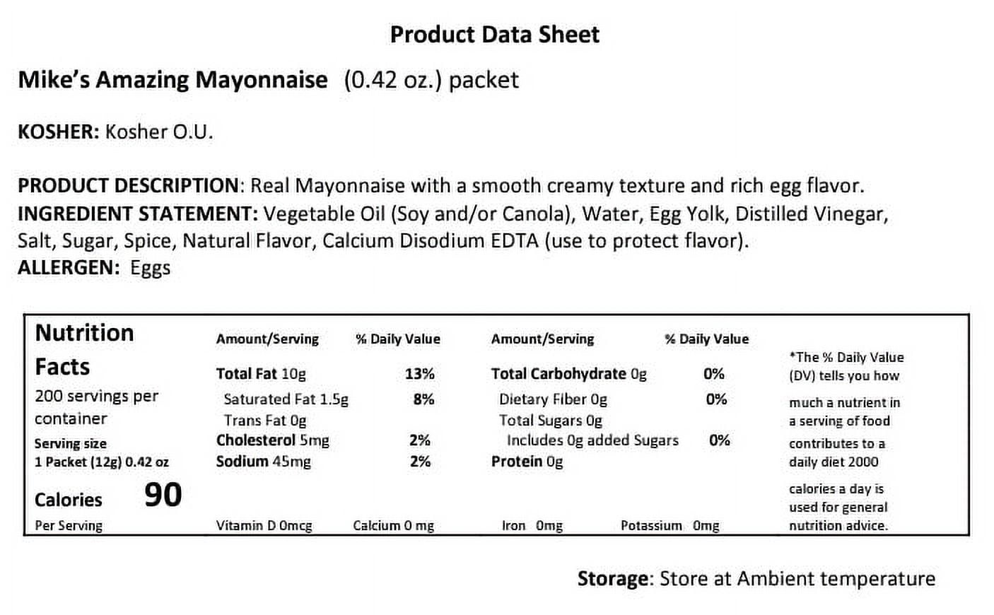Mike's Amazing Real Mayonnaise Packet 12 Gram | Kosher | Made in America | 200 Count