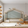 thumbnail image 3 of Full Size Wood Bed,House Bed with Roof and Fence Guardrails,Wood Playhouse Tent Bed Frame,Montessori Bed Platform Bed with Wood Slats Support for Teens Girls Boys,Bedroom,White, 3 of 7