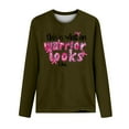 thumbnail image 3 of CLOISE Breast Cancer Blouses Women Long Sleeve Crewneck Tshirts Ribbon Pink Breast Cancer Survivor Gifts Tee Shirts Cute Comfy Shirts Cancer Support Clothes Army Green XL, 3 of 4