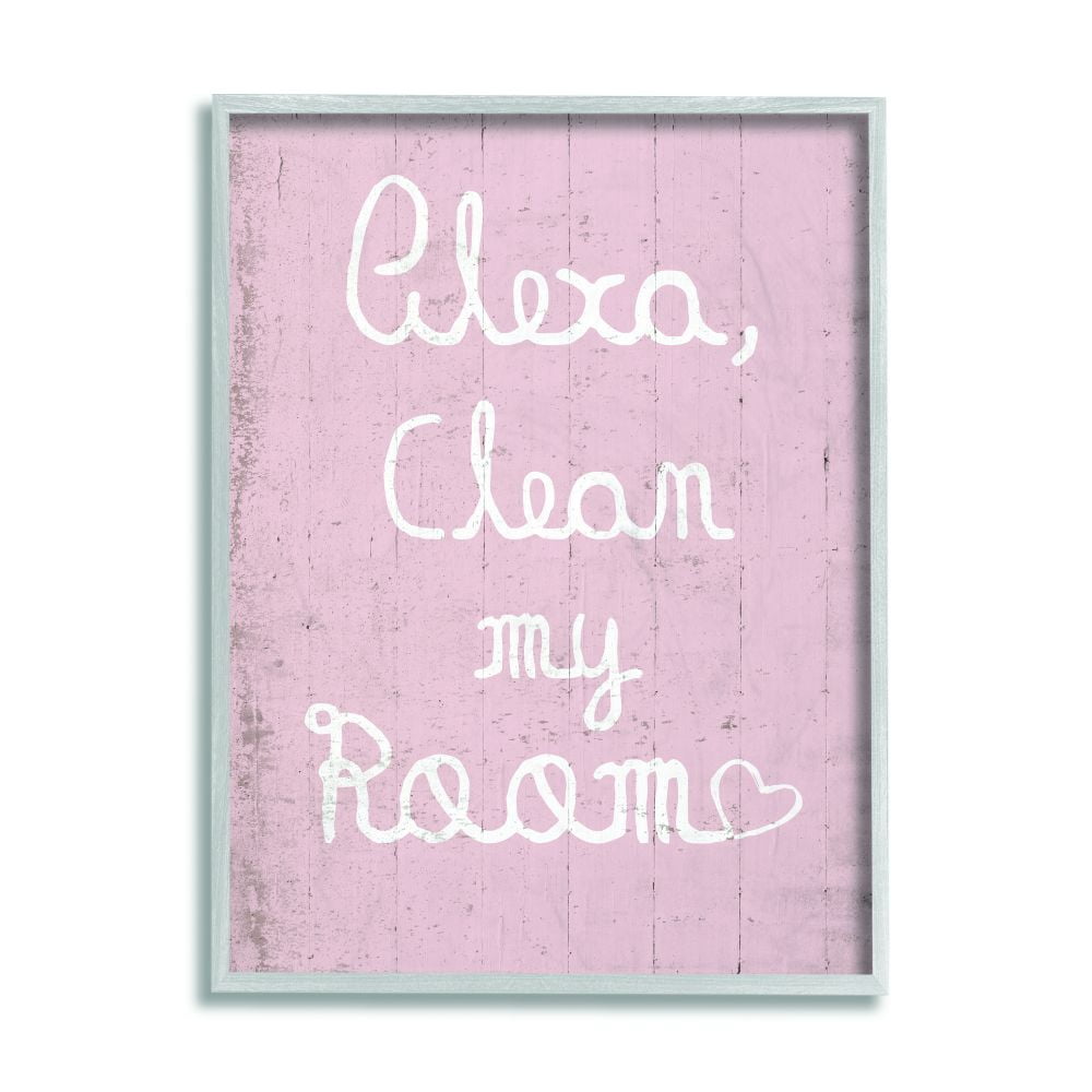 The Kids Room by Stupell Alexa Clean My Room Pink Kids Funny Word Design Framed Wall Art by Daphne Polselli