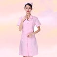 thumbnail image 4 of EeaseMX Uniforme rosa de manga corta para esteticista, enfermería, bata blanca de algodón, ropa de hospital, traje de cuello en V, traje de trabajo, bata de farmacia sin gorro ni pantalón - Talla S, 4 of 7