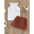 thumbnail image 3 of hirigin 2 Pieces Girls Suit Set, Solid Color Round Neck Sleeveless Ribbed Tops+ Leather Skirt for Summer, 6 Months-5 Years, 3 of 9