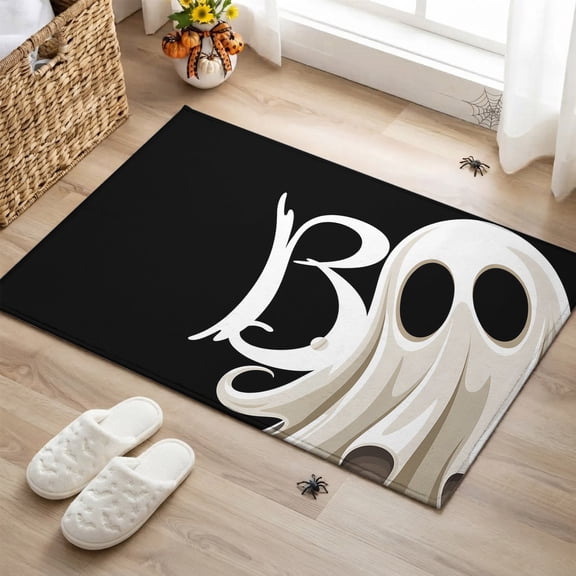 Rectangle Area Rug 2x3ft,Halloween Scary Ghost Washable Carpet Non-Slip Runner Accent Rugs Indoor Floor Mat for Bedroom Living Room Decor,Black White