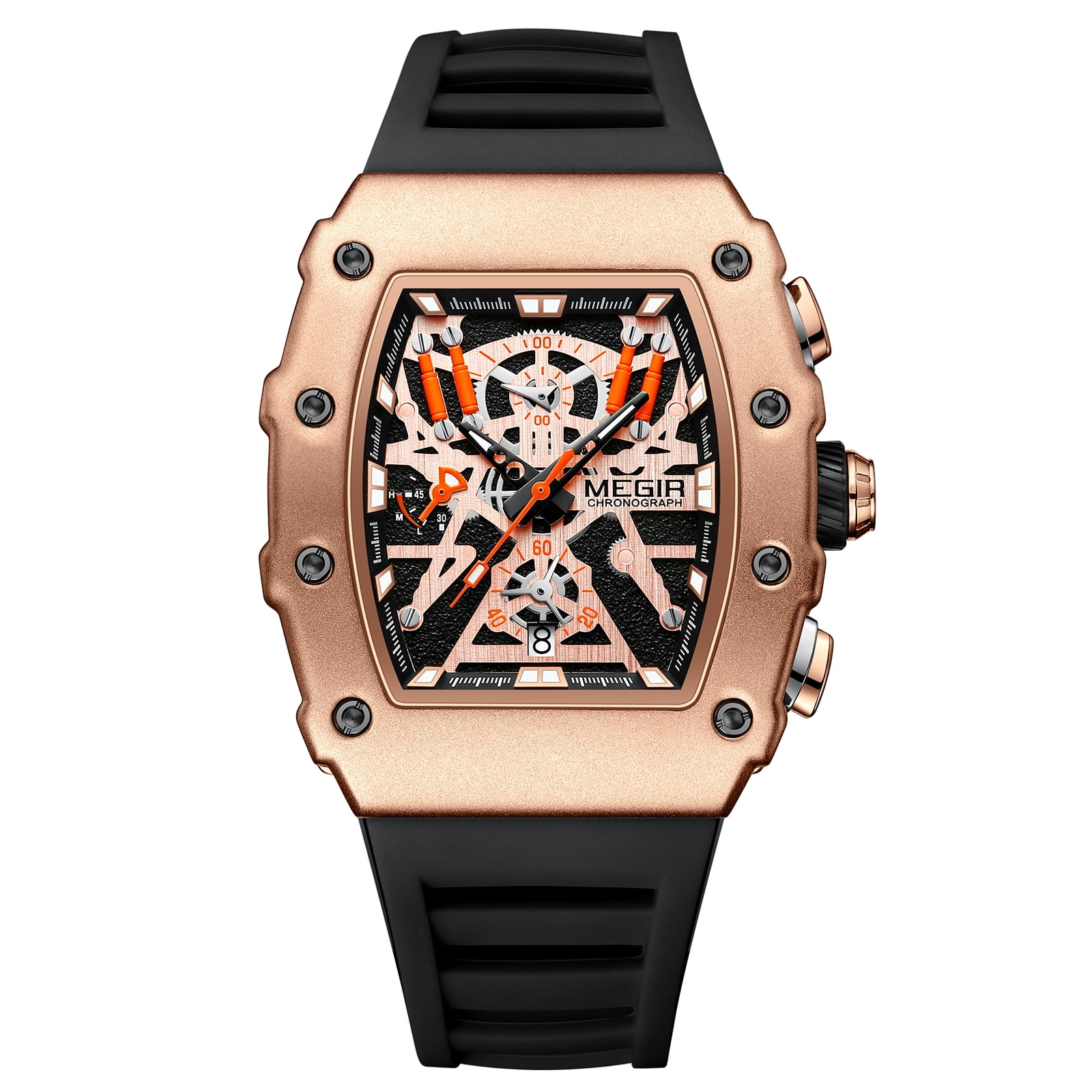 MEGIR Luxury Outdoor Sport Wristwatch for Men Silicone Strap Waterproof Calendar Watch Quartz Clock