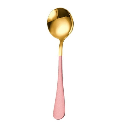 

Cterwk Stainless Steel Long Handled Soup Spoons Pink + Gold 1 Pc 6.3 Inches