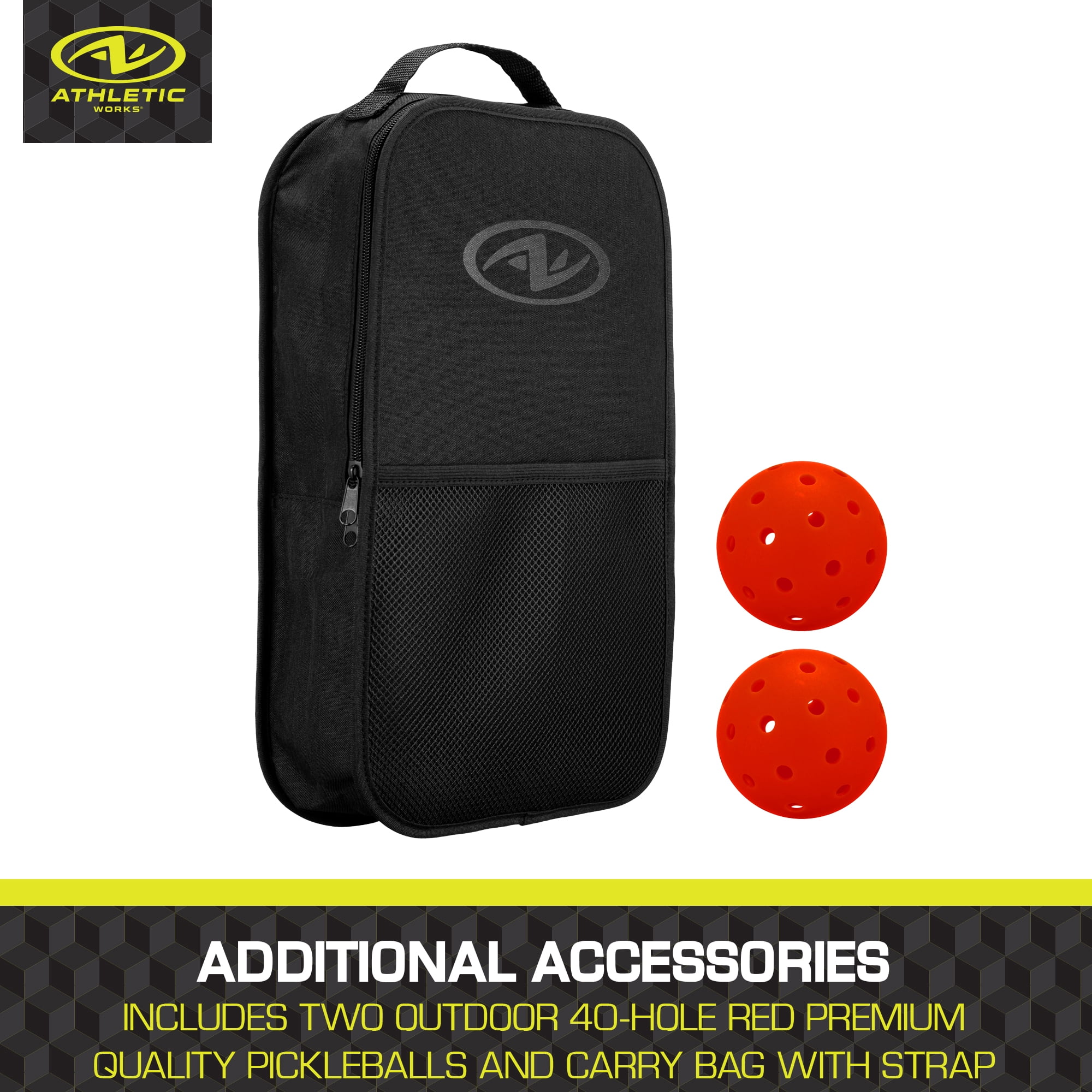 Athletic Works Charge Fiberglass 2-Player Pickleball Paddle Set, Includes 2 Paddles/2 Pickleballs/Carry Bag, Red