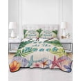thumbnail image 3 of Summer Tropical Palm Leaf Queen Size Down Alternative Comforter, Lightweight Comforter Quilt Bedding Set with Pillow Shams Floral Coastal Starfish Retro All Seasons Bed Comforter Duvet Insert 90"x96", 3 of 7