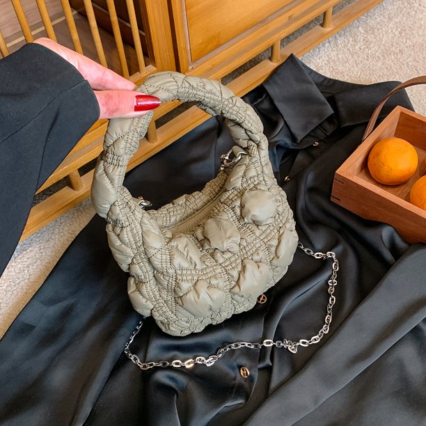 Bolso de mano para mujer, bandolera plisada con cadena, neceser de maquillaje (verde)