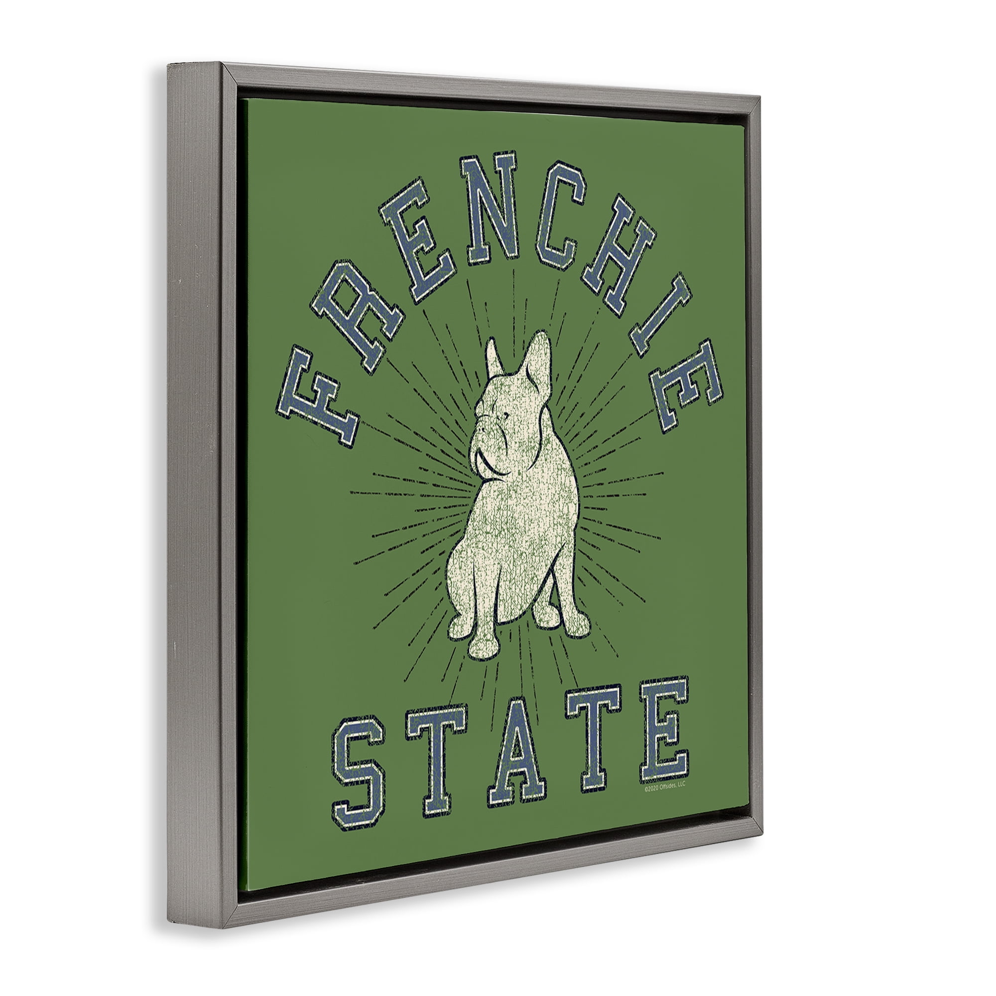 Stupell Industries Vintage Frenchie State Novelty & Humor Painting Gray Floater Framed Canvas Art Print Wall Art, 18 x 18