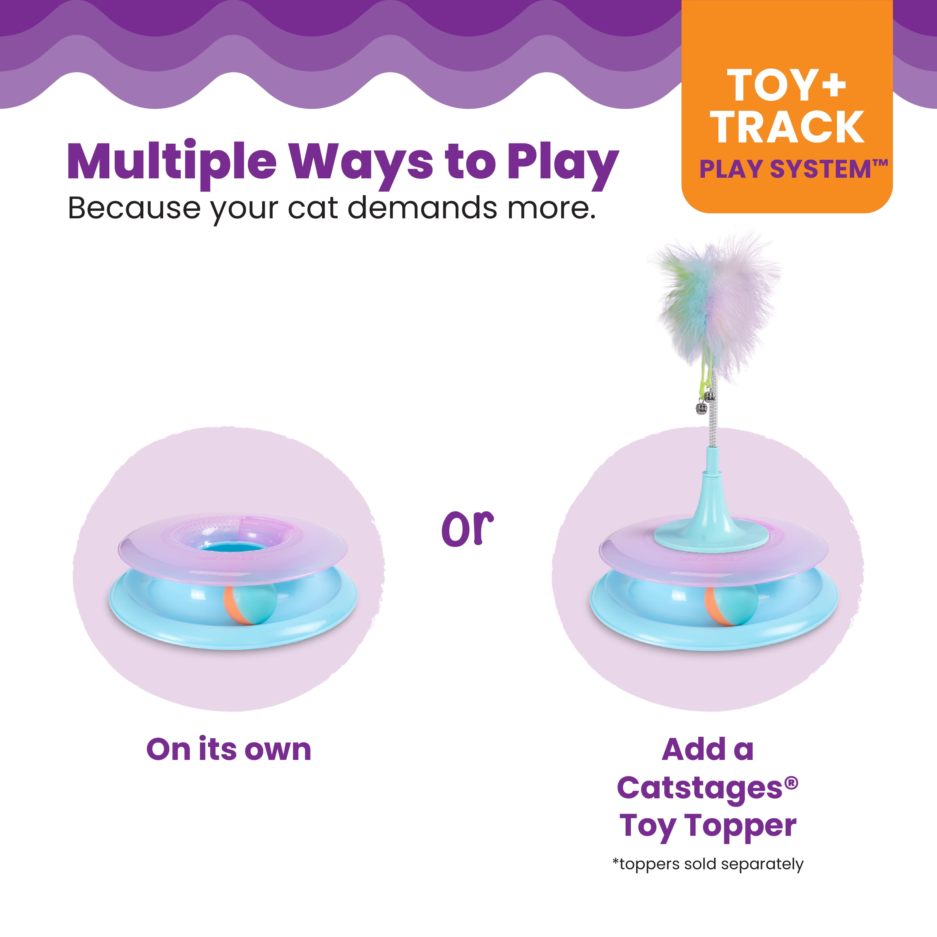 Catstages Race N' Chase Track Interactive Cat Ball Track Toy with Catnip Diffuser, Purple