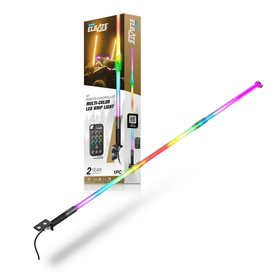 TYPE S - Elevate Remote-Controlled Multicolor LED Whip Light - 15 Colors, 24 Light Modes, Scan/Chase, Brightness Control, Flag Holder, Truck, Jeep, UTV, ATV, UTV, 42 Inches
