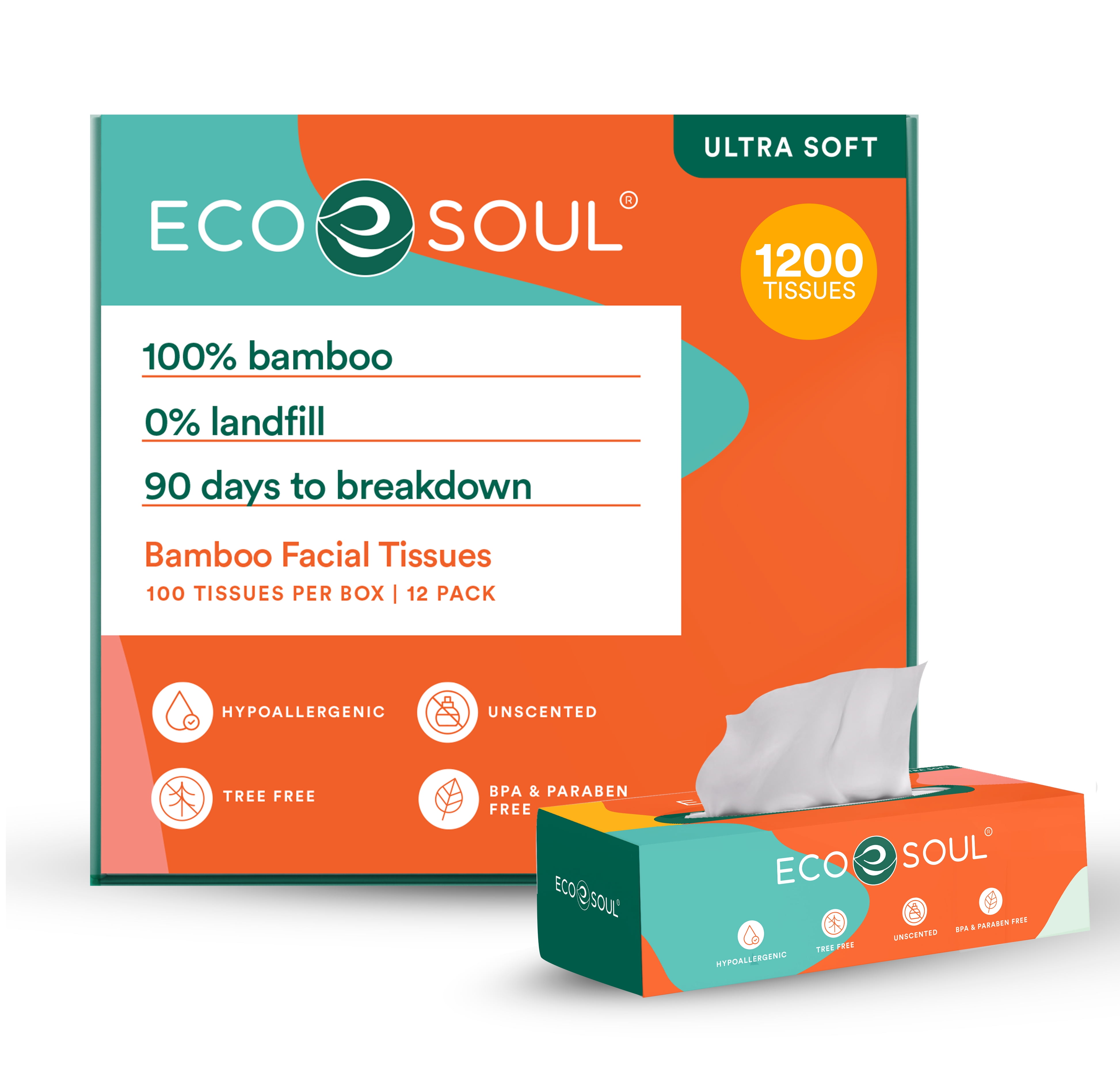 ECO SOUL 100 Compostable Bamboo Facial Tissues Premium Tissue Box of