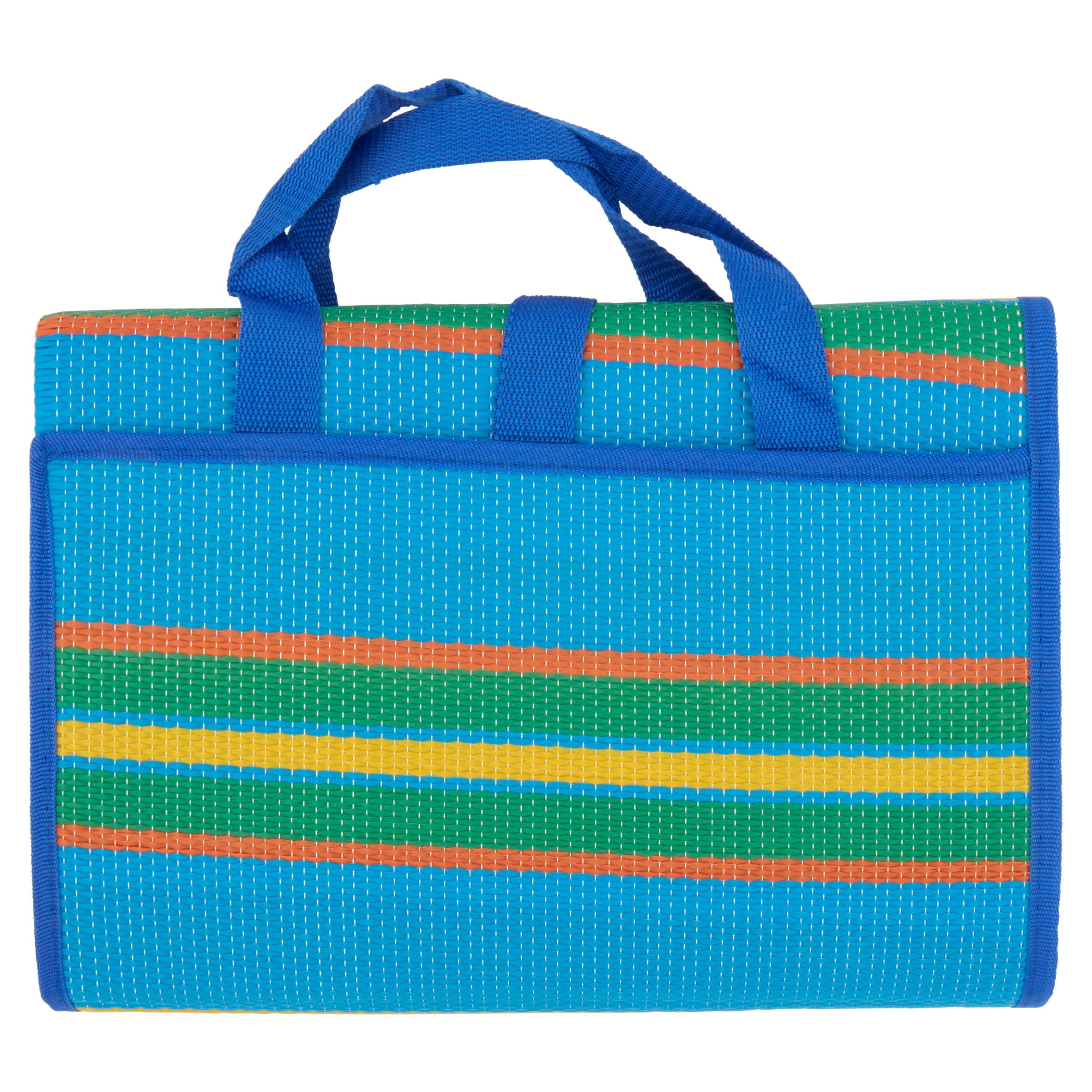Camco 42815 60" x 78" Handy Mat with Carrying Strap - for Picnics, Beach, RVing and Outings - Blue/Green Stripe