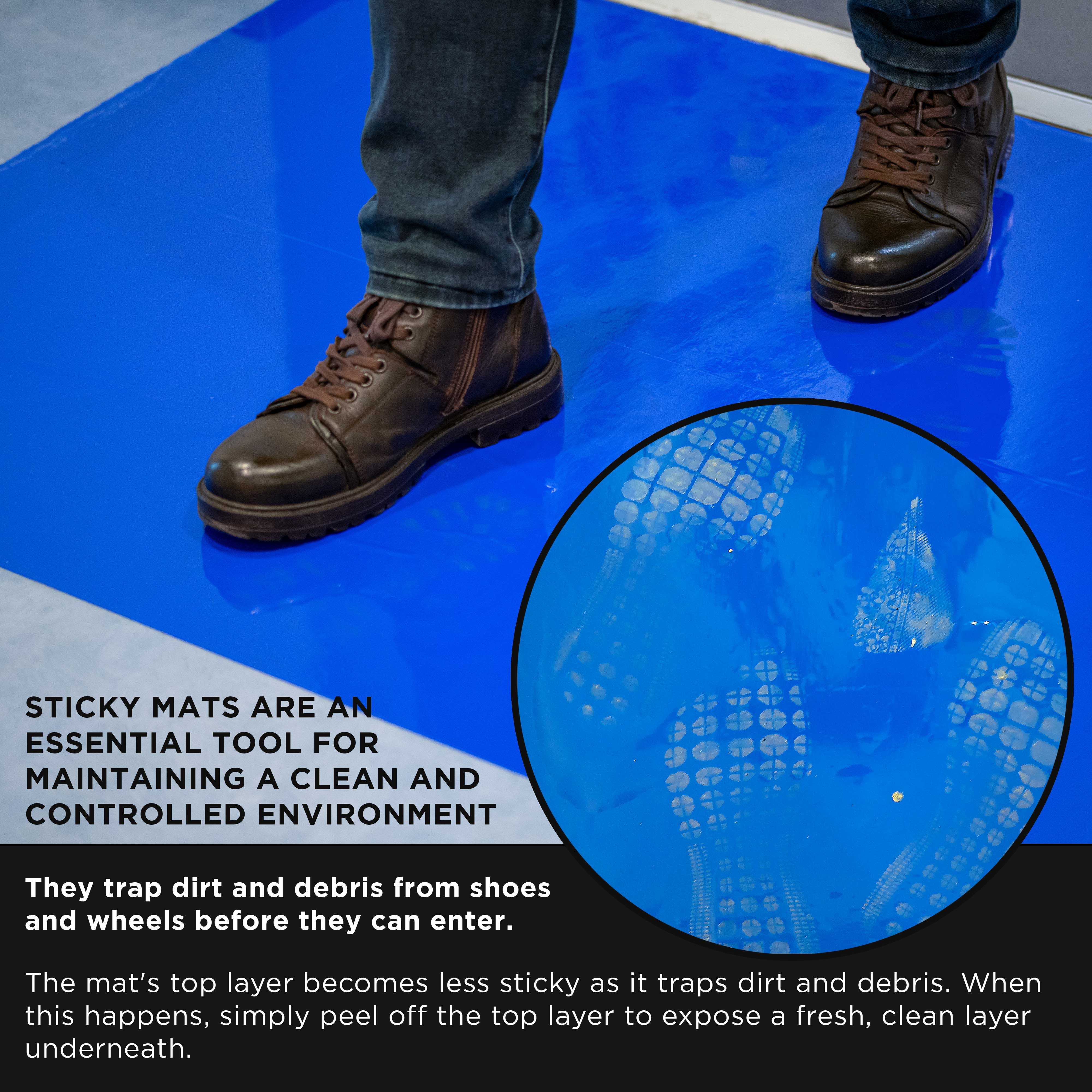 Master Elite Sticky Tacky Adhesive Cleanroom Floor Mats, 24" x 36", 4 Packs of 30 Blue Sheets Each - For Laboratory, Paint Spray Booth, Construction Sites - Trap Remove Dirt, Dust, Shoe & Pet Debris