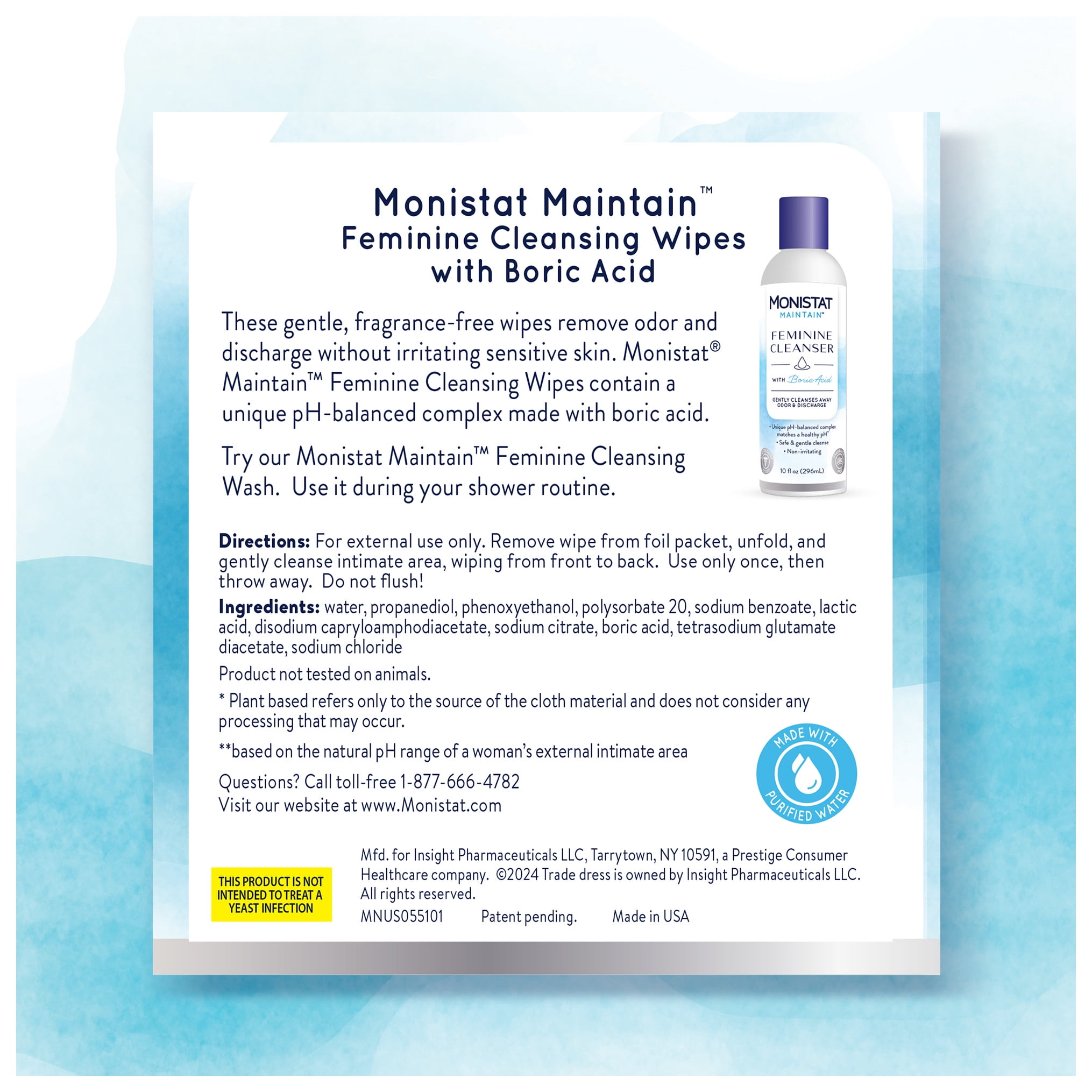 (6 pack) Monistat Maintain Feminine Wipes with Boric Acid for Feminine Care, Fragrance Free, 12 Ct