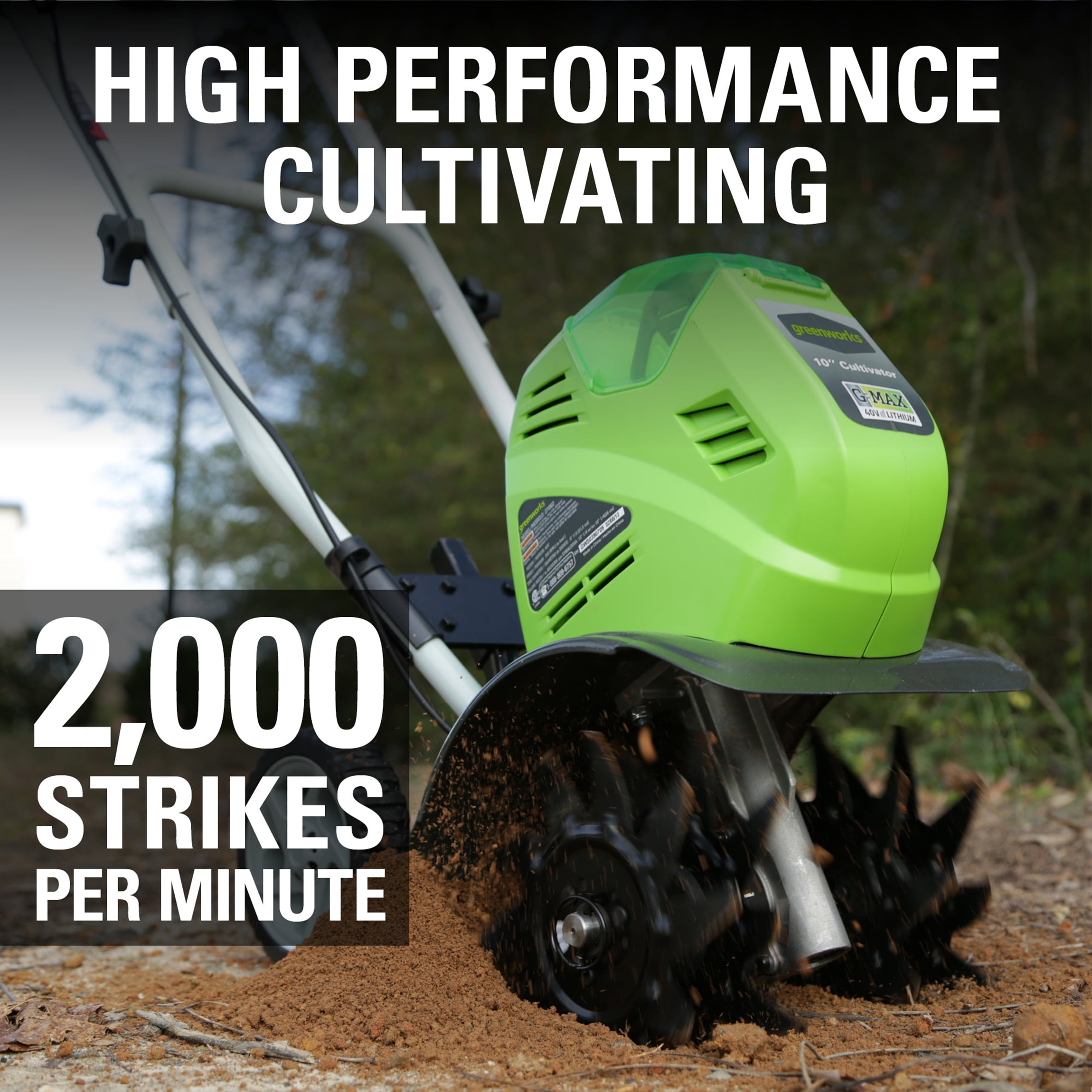 Greenworks 40V 10" Front-Tine Standard Rotating Walk-Behind Garden Cultivator, Battery Not Included 27062A