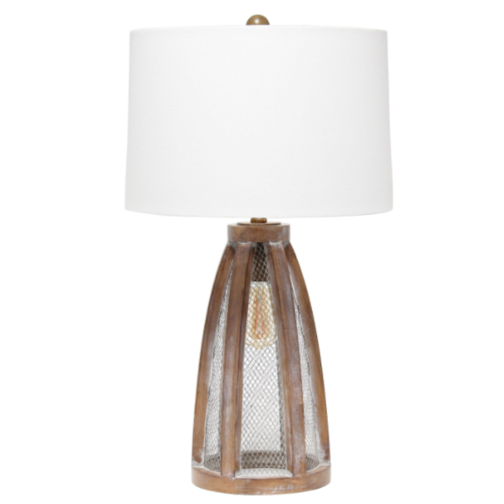  Lalia Home Wooded Arch Farmhouse Table Lamp with White Fabric Shade, Old Wood