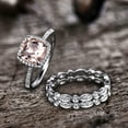 thumbnail image 5 of 5.75 Carat Morganite Wedding Ring Set Diamond Moissanite Full Eternity Band White Gold 10mm Cushion Art Deco Stacking 10k, 5 of 7