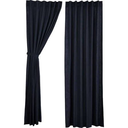 Navy Blue Farmhouse Curtains Regina Rod Pocket Cotton Tie Back(s ...