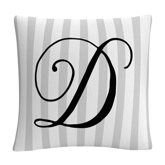Gray Striped Ornate Letter Script D By Abc 16 X 16 Decorative Throw Pillow