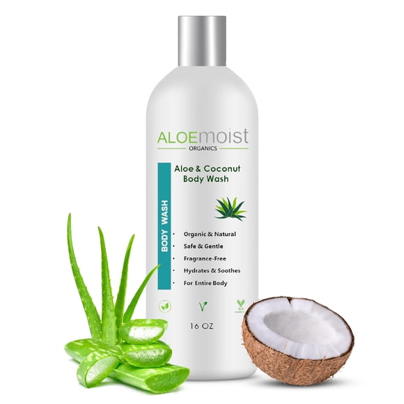 AloeMoist Gel de ducha hidratante para el cuerpo orgánico, gel de ducha para piel sensible, sin tinte o gluten añadido, gel de ducha hidratante para mujeres y hombres con coco, aloe, miel, vitamina E