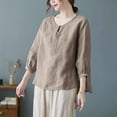 thumbnail image 4 of Mittory Summer Tops for Women Dressy Casual Linen Embroidery Blouse Crew Neck Tunic Elbow Sleeve Shirts, 4 of 7