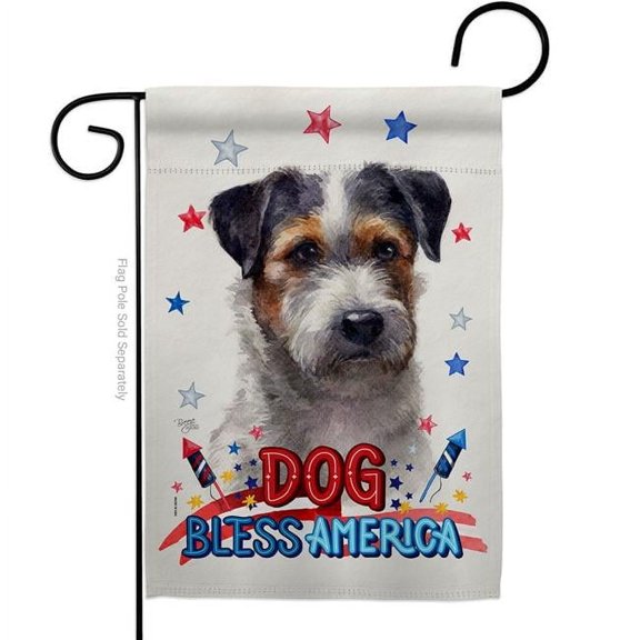 Breeze Decor  Patriotic Black Jack Russell Animals Dog 13 x 18.5 in. Double-Sided Decorative Vertical Garden Flags for House Decoration Banner Yard Gift
