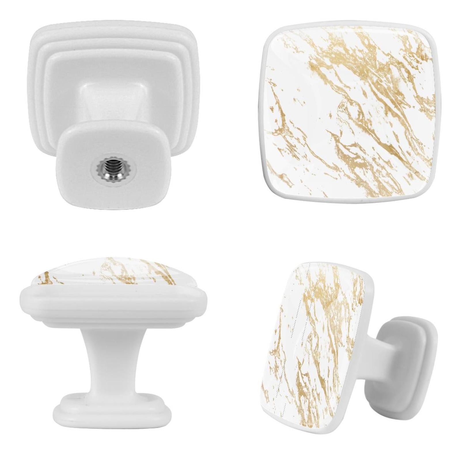 HemaKayy 4 Pack 1.2" Decorative Cabinet Knobs - Elegant, ABS Glass Square White Handles for Kitchen, Bedroom, Bathroom, and Home Furniture Decor - Unique Marble Texture