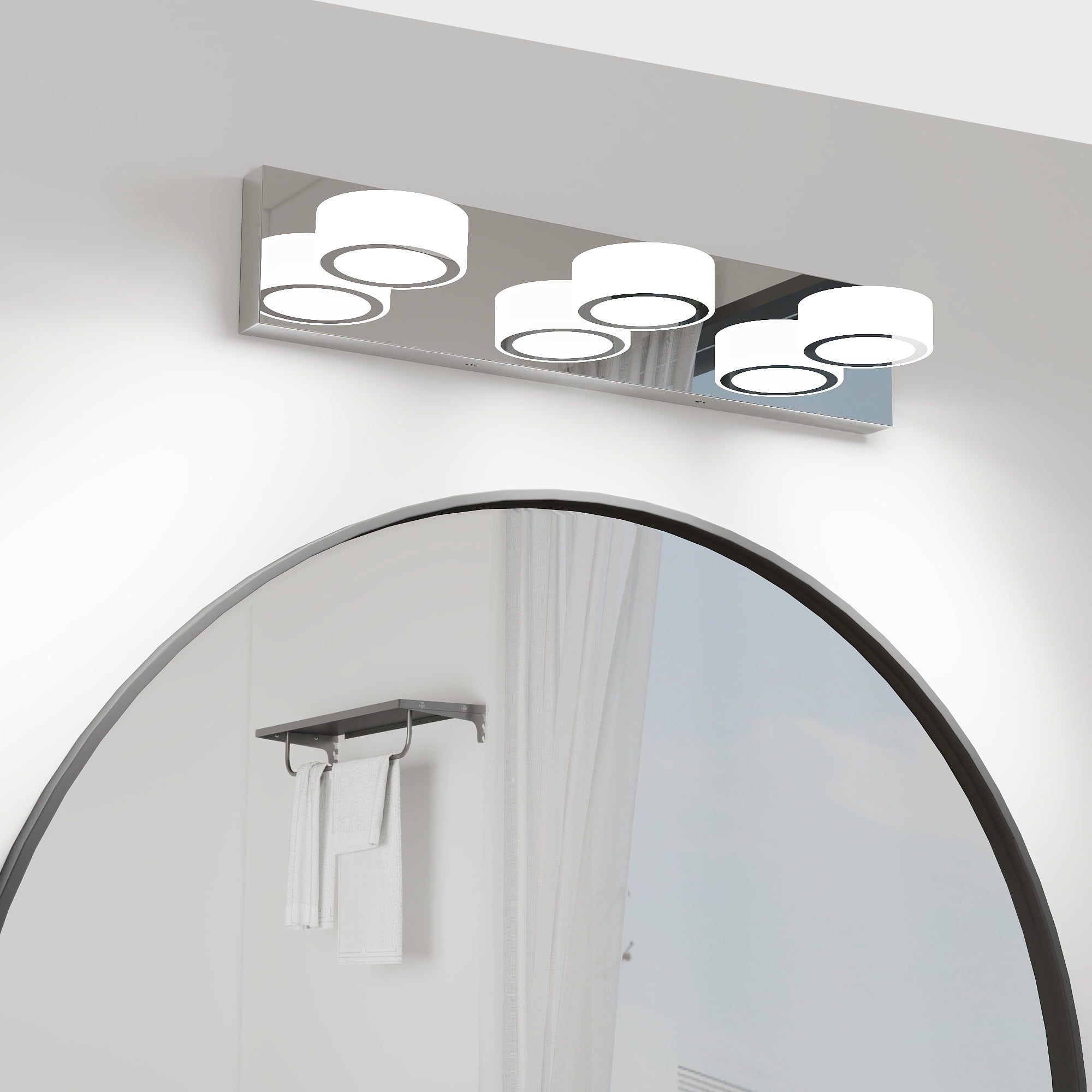 LED Modern 3 Light White Rotating Oval Acrylic with Chrome Base 21 Inch Vanity Light Over Mirror Lighting Fixture