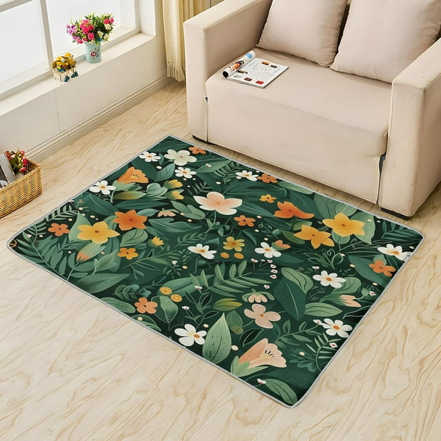 Wild Flowers Rug, Floral Plant Door Mat 2x3, Floral Area Rug Soft Low Pile Floor Small Rugs Non-Slip for Bedroom Kitchen Entryway Carpet Xsu&-211