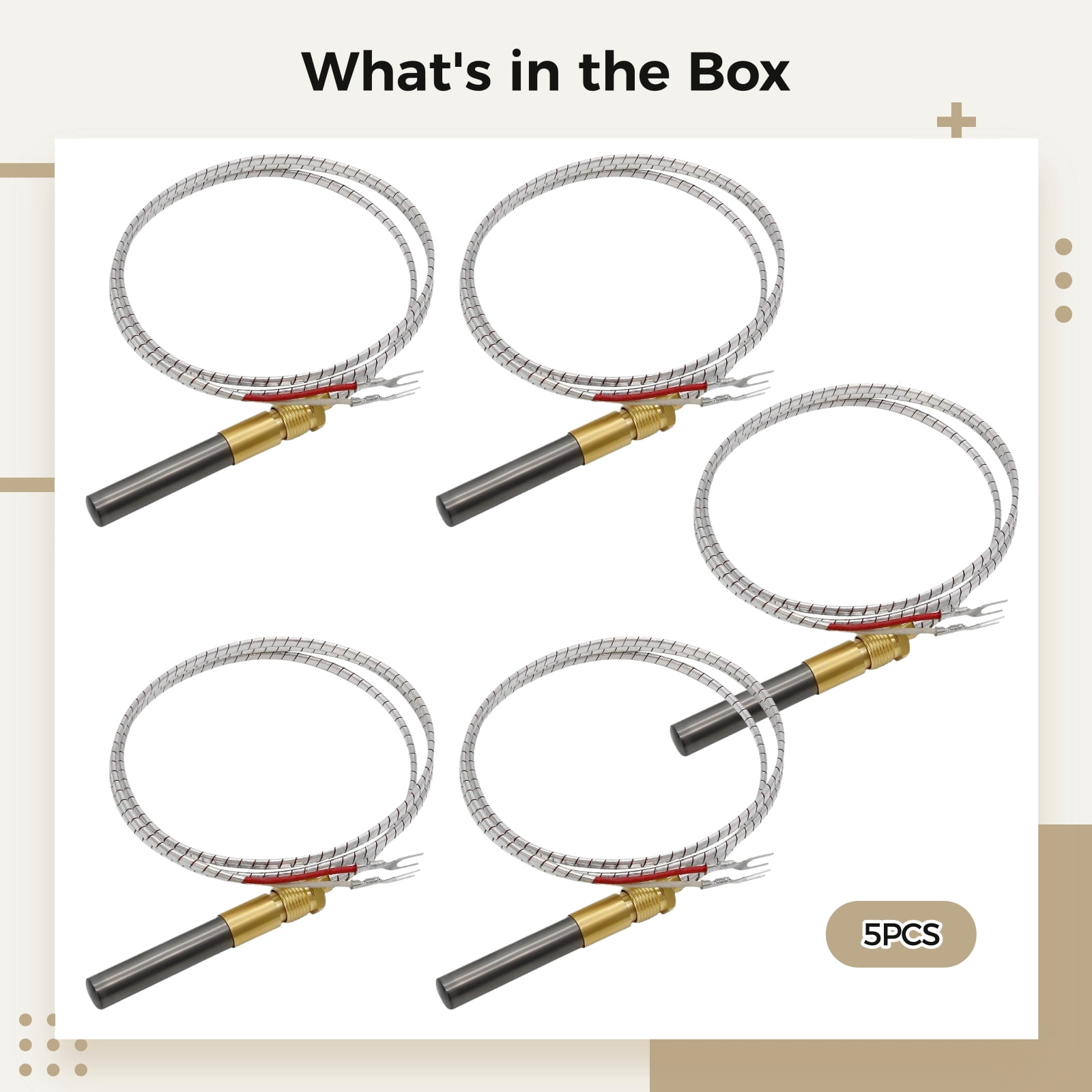 5-Pack 750mV Thermopile Sensor,24-Inch Replacement for Gas Appliances,High Temp Thermocouple Generator for Fireplace,Heater,Water Heater,Furnace