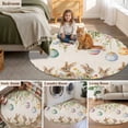 thumbnail image 6 of Round Area Rug 4ft, Easter Egg Rabbit Flower on Linen Non-Shedding Washable Area Rug, Spring Wildflower Leaves Non Slip Low-Profile Circle Rugs for Living Room, Bedroom Dining Room, 6 of 9