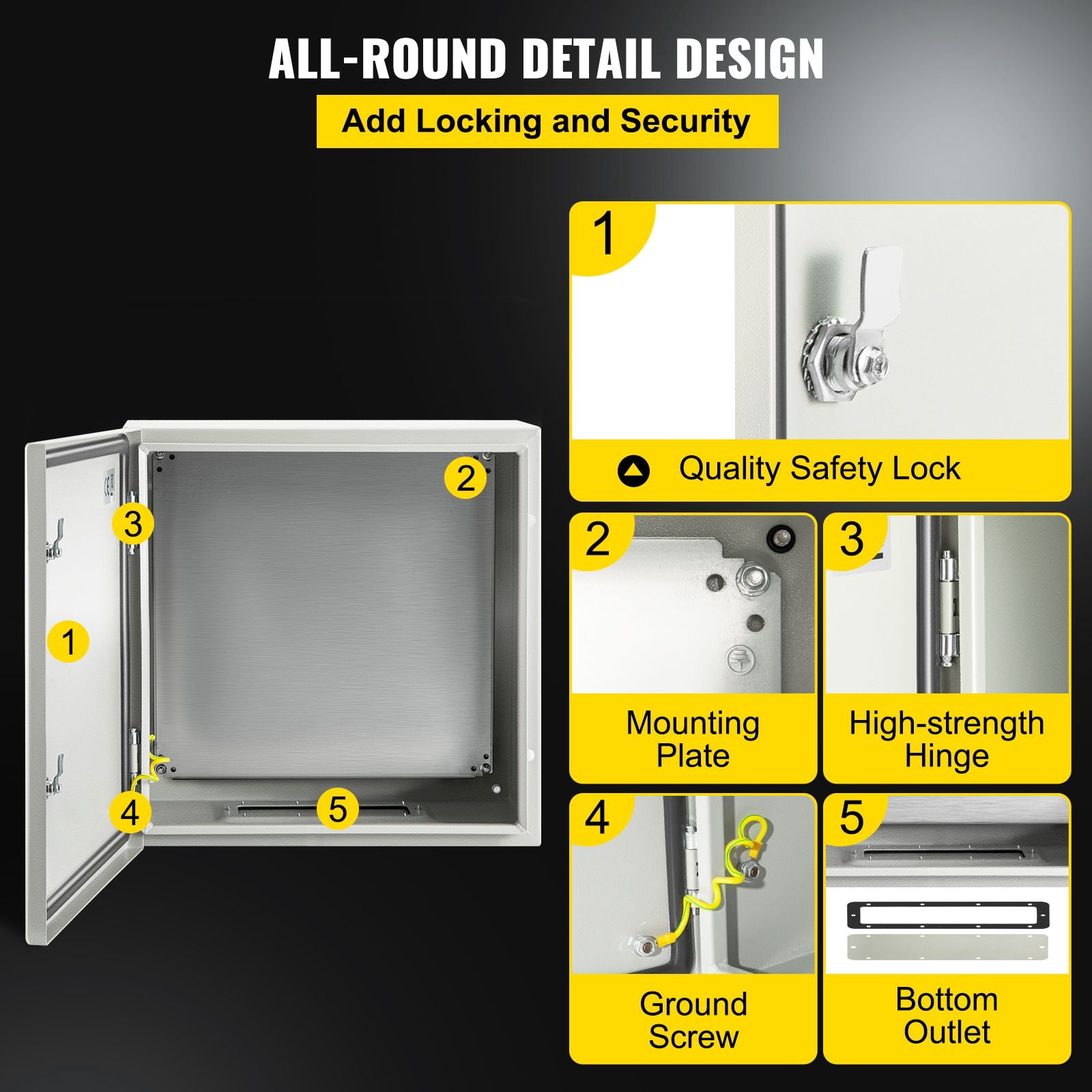 24 x 24 x 8 in NEMA Outdoor Electrical Enclosure Box, Detachable, NEMA Steel Case, IP66 Waterproof Grade, Reinforced Lock & Hinge, Safer routing, cleaner installation, and dependable power management